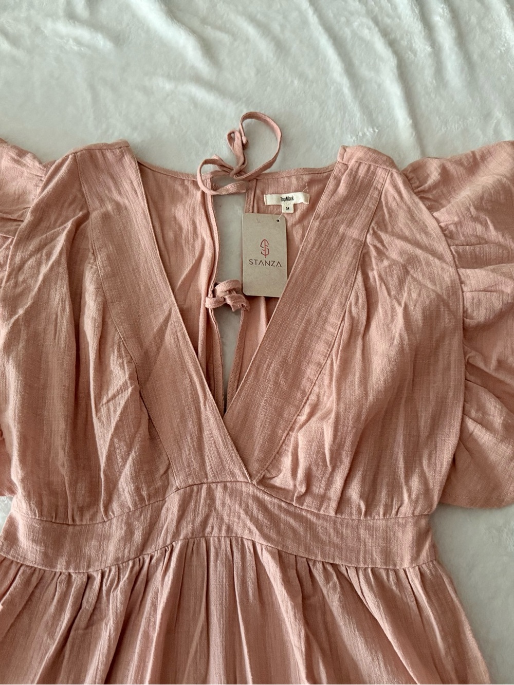 New Top Mark Stanza Dusty Rose The Sienna Flutter Sleeve Dress M nwt Boho Chic - Picture 6 of 11